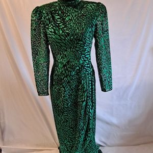 Pat Richards Vintage Green Velvet Design Evening Dress